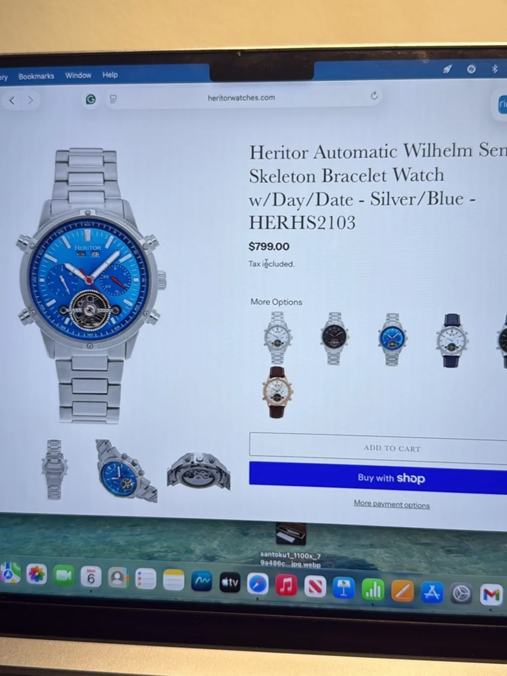 Heritor Wilhelm Automatic Skeleton Bracelet Watch - Silver with Blue Dial